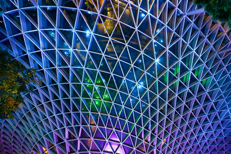 SINGAPORE - CIRCA JANUARY, 2020: glass roof of Singapore Jewel Changi Airport at night.のeditorial素材