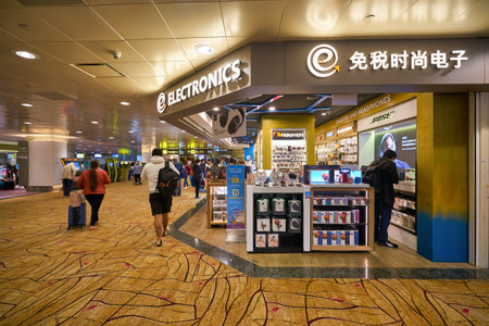 SINGAPORE - CIRCA JANUARY, 2020: goods on display at an electronics store in Singapore Changi Airportのeditorial素材