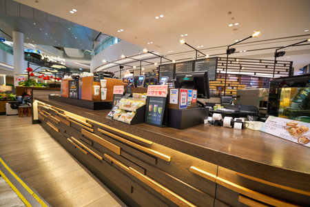 SINGAPORE - CIRCA JANUARY, 2020: sales area at Starbucks Coffee in Singapore Changi Airport.のeditorial素材