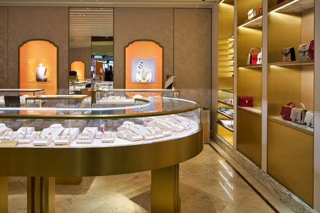 SINGAPORE - CIRCA JANUARY, 2020: goods on display at Bvlgari store in Singapore Changi Airport.のeditorial素材