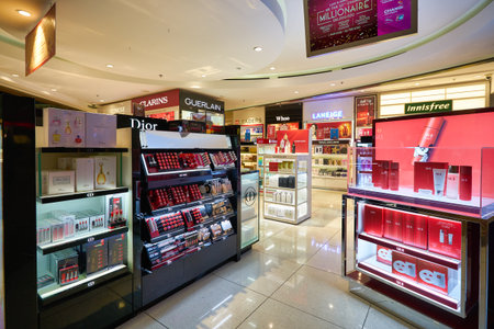 SINGAPORE - CIRCA JANUARY, 2020: personal care products on display at store in Changi Airport.のeditorial素材