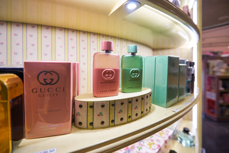 SINGAPORE - CIRCA JANUARY, 2020: perfumes on display on display at store in Changi Airport.のeditorial素材