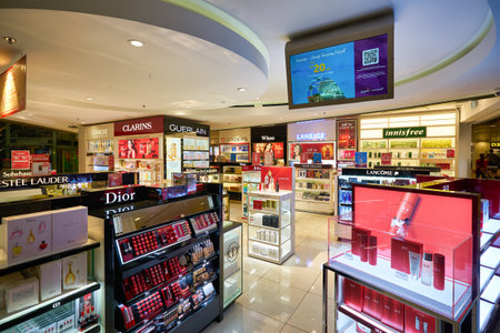 SINGAPORE - CIRCA JANUARY, 2020: personal care products on display at store in Changi Airport.のeditorial素材