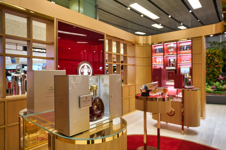 SINGAPORE - CIRCA JANUARY, 2020: Louis XIII pop-up boutique at Changi Airport Terminal.のeditorial素材