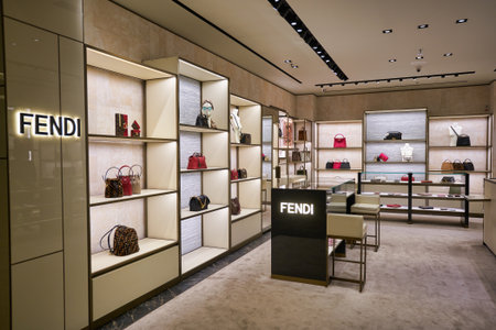 SINGAPORE - CIRCA JANUARY, 2020: bags on display at Fendi store in Singapore Changi Airport.のeditorial素材