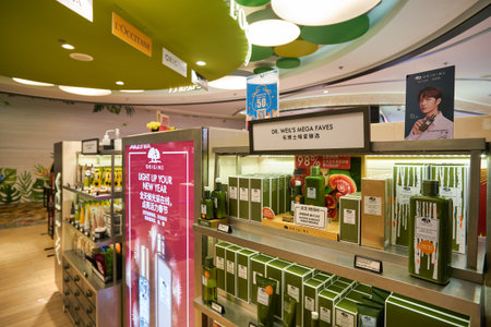 SINGAPORE - CIRCA JANUARY, 2020: Origins personal care products on display at store in Changi Airport.のeditorial素材