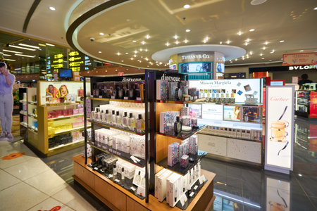 SINGAPORE - CIRCA JANUARY, 2020: perfumes on display on display at store in Changi Airport.のeditorial素材