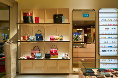SINGAPORE - CIRCA JANUARY, 2020: Chloe bags on display at store in Singapore Changi Airport.のeditorial素材