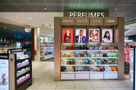 SINGAPORE - CIRCA JANUARY, 2020: perfumes on display on display at store in Changi Airport.のeditorial素材