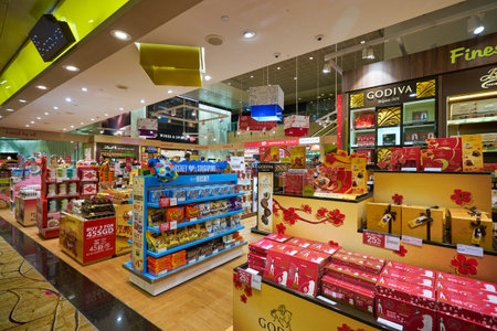 SINGAPORE - CIRCA JANUARY, 2020: sweets on display at store in Singapore Changi Airport.のeditorial素材