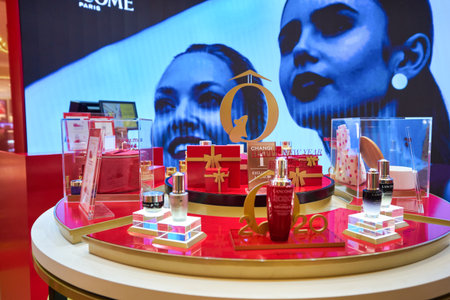 SINGAPORE - CIRCA JANUARY, 2020: personal care products on display in Lancome's Chinese New Year...