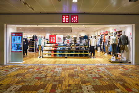 SINGAPORE - CIRCA JANUARY, 2020: entrance to Uniqlo store in Singapore Changi Airport. Uniqlo is a...