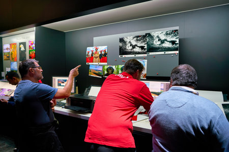 COLOGNE, GERMANY - CIRCA SEPTEMBER, 2018: inkjet printers on display at Canon stand at the Photokina Exhibition.のeditorial素材