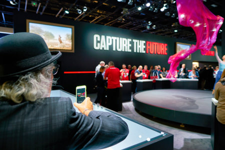 COLOGNE, GERMANY - CIRCA SEPTEMBER, 2018: Canon space at the Photokina Exhibition. Photokina is a leading trade fair for the worldwide photo industry.のeditorial素材