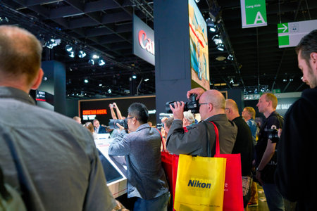 COLOGNE, GERMANY - CIRCA SEPTEMBER, 2018: Canon space at the Photokina Exhibition. Photokina is a leading trade fair for the worldwide photo industry.のeditorial素材
