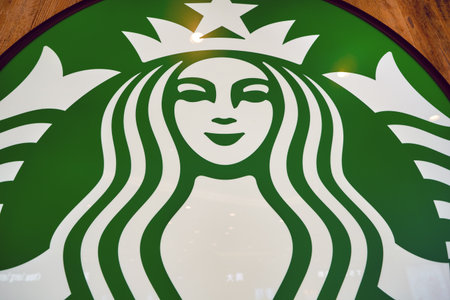SHENZHEN, CHINA - CIRCA NOVEMBER, 2019: close up shot of Starbucks sign seen in Shenzhen.のeditorial素材