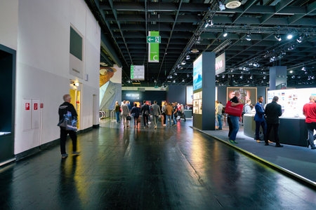 COLOGNE, GERMANY - CIRCA SEPTEMBER, 2018: Canon space at the Photokina Exhibition. Photokina is a leading trade fair for the worldwide photo industry.のeditorial素材