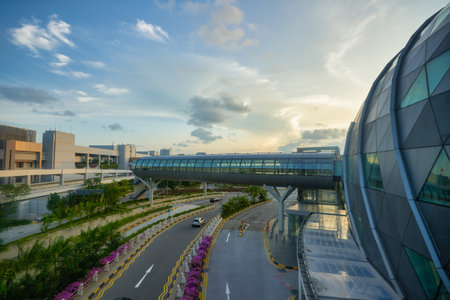 SINGAPORE - CIRCA JANUARY, 2020: view of Singapore Changi International Airport in the evening.のeditorial素材