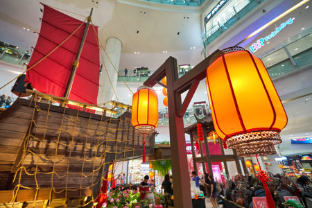 KUALA LUMPUR, MALAYSIA - CIRCA JANUARY, 2020: Chinese New Year decorations as seen at Nu Sentral shopping mall in Kuala Lumpur.のeditorial素材