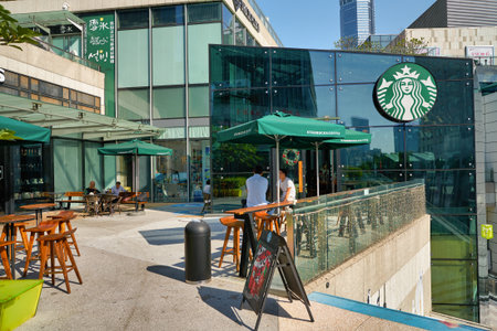 SHENZHEN, CHINA - CIRCA NOVEMBER, 2019: exterior of Starbucks Coffee in Shenzhen.のeditorial素材