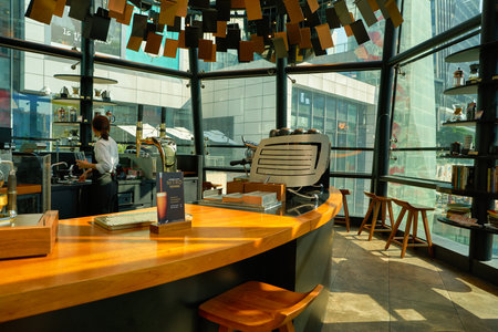 SHENZHEN, CHINA - CIRCA NOVEMBER, 2019: interior shot of Starbucks Reserve in Shenzhen.