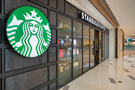 SHENZHEN, CHINA - CIRCA NOVEMBER, 2019: entrance to Starbucks Coffee in Shenzhen.