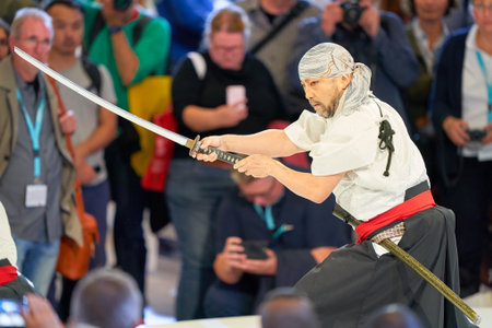 COLOGNE, GERMANY - CIRCA SEPTEMBER, 2018: Samurai Sword Show at Sony stand in Photokina.のeditorial素材