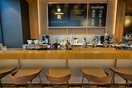 SHENZHEN, CHINA - CIRCA NOVEMBER, 2019: interior shot of Starbucks Coffee in Shenzhen.のeditorial素材