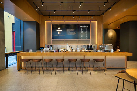 SHENZHEN, CHINA - CIRCA NOVEMBER, 2019: interior shot of Starbucks Coffee in Shenzhen.のeditorial素材