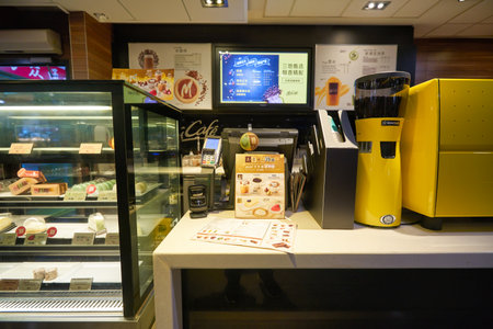 SHENZHEN, CHINA - CIRCA NOVEMBER, 2019: McCafe at a McDonald's restaurant in Shenzhen.のeditorial素材