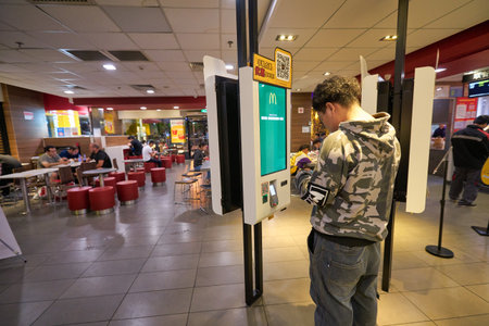 SHENZHEN, CHINA - CIRCA NOVEMBER, 2019: self-ordering kiosk at McDonald's restaurant in Shenzhen.のeditorial素材
