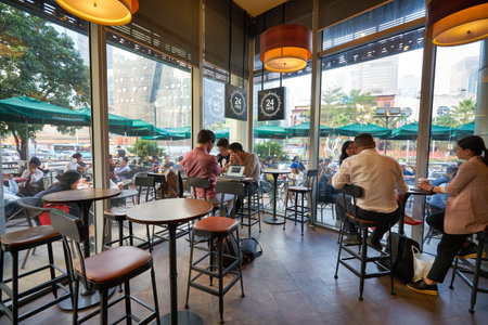 SHENZHEN, CHINA - CIRCA NOVEMBER, 2019: interior shot of Starbucks Coffee in Shenzhen.のeditorial素材