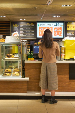 HONG KONG, CHINA - CIRCA DECEMBER, 2019: McCafe at a McDonald's store place in Hong Kong.のeditorial素材