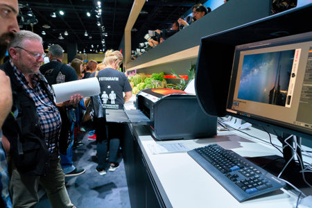 COLOGNE, GERMANY - CIRCA SEPTEMBER, 2018: inkjet printer on display at Canon stand at the Photokina Exhibition.のeditorial素材