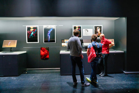 COLOGNE, GERMANY - CIRCA SEPTEMBER, 2018: inkjet printers on display at Canon stand at the Photokina Exhibition.のeditorial素材