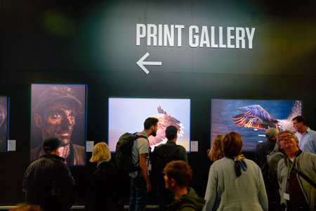 COLOGNE, GERMANY - CIRCA SEPTEMBER, 2018: Canon stand at the Photokina Exhibition. Photokina is a leading trade fair for the worldwide photo industry.のeditorial素材