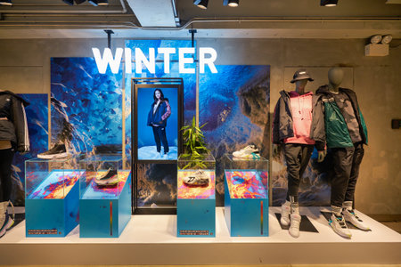 HONG KONG - CIRCA DECEMBER, 2019: interior shot of Adidas store in Hong Kong.