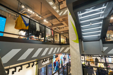 HONG KONG - CIRCA DECEMBER, 2019: interior shot of Nike store in Hong Kong.のeditorial素材