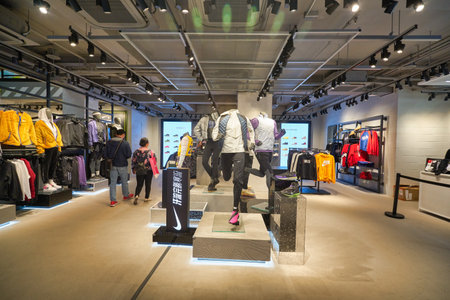 HONG KONG - CIRCA DECEMBER, 2019: interior shot of Nike store in Hong Kong.のeditorial素材