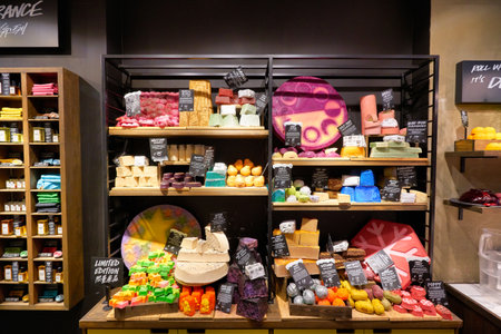 HONG KONG - CIRCA DECEMBER, 2019: interior shot of Lush cosmetics store.