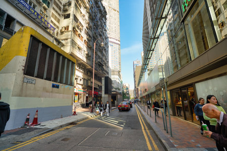 HONG KONG - CIRCA DECEMBER, 2019: street level view of Hong Kongのeditorial素材
