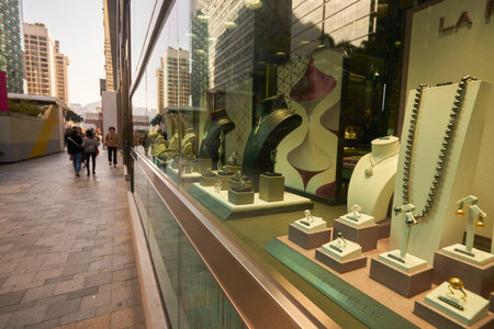 HONG KONG - CIRCA DECEMBER, 2019: jewelleries on display at store in Hong Kong.のeditorial素材