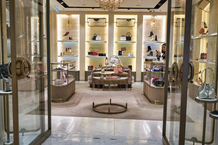 HONG KONG - CIRCA DECEMBER, 2019: entrance to Jimmy Choo shop at Elements shopping mall in Hong Kong.のeditorial素材
