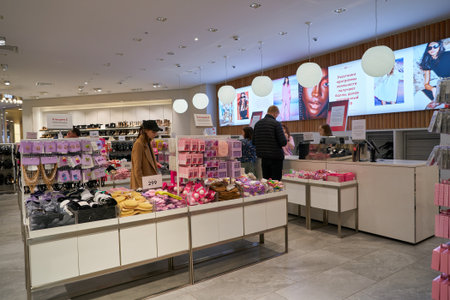SAINT PETERSBURG, RUSSIA - CIRCA SEPTEMBER, 2022: cash desk at H and M store in Saint Petersburg.のeditorial素材
