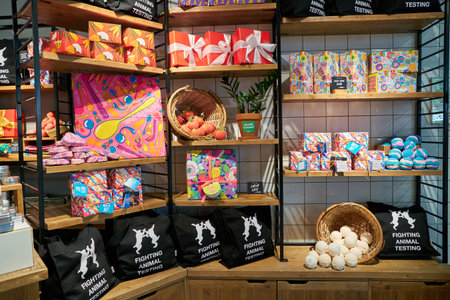 SAINT PETERSBURG, RUSSIA - CIRCA SEPTEMBER, 2022: interior shot of Lush store in Galeria Shopping Mall. Lush Retail Ltd. is a British cosmetics retailer.のeditorial素材