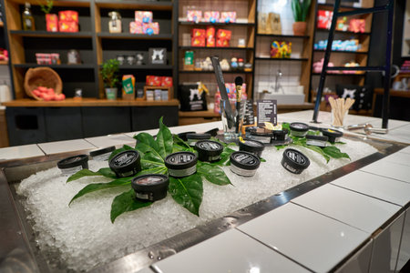 SAINT PETERSBURG, RUSSIA - CIRCA SEPTEMBER, 2022: interior shot of Lush store in Galeria Shopping Mall. Lush Retail Ltd. is a British cosmetics retailer.のeditorial素材