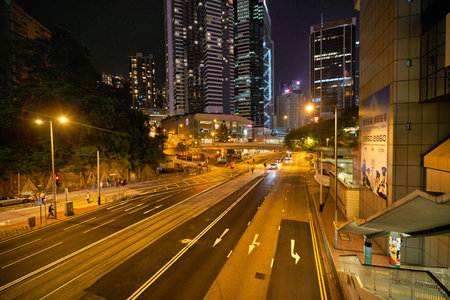 HONG KONG - CIRCA DECEMBER, 2019: view of Hong Kong urban landscape at night.のeditorial素材