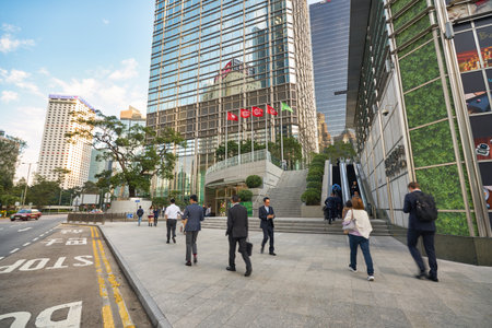 HONG KONG - CIRCA DECEMBER, 2019: street level view of Hong Kongのeditorial素材