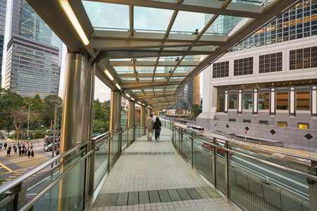 HONG KONG - CIRCA DECEMBER, 2019: view of steel pedestrian walkway in Hong Kong.のeditorial素材