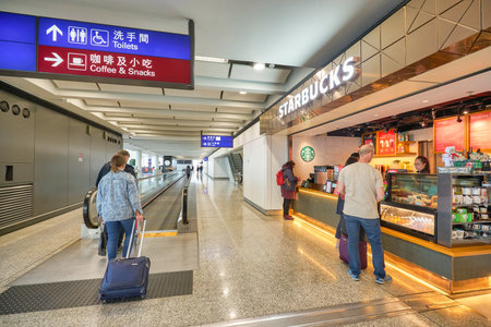 HONG KONG - CIRCA DECEMBER, 2019: Starbucks at Hong Kong International Airport.のeditorial素材